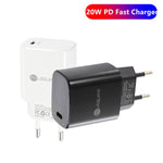 شاحن سريع صغير PD11 بمنفذ واحد PD3.0 USB-C / Type-C بقوة 20 واط لسلسلة iPhone / iPad، قابس الاتحاد الأوروبي، قابس الاتحاد الأوروبي