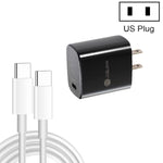 شاحن سريع منفرد PD3.0 USB-C / Type-C بقوة 20 واط مع كابل بيانات Type-C إلى Type-C بطول 1 متر، قابس أمريكي، قابس أمريكي + كابل Type-C إلى Type-C