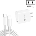شاحن سريع منفرد PD3.0 USB-C / Type-C بقوة 20 واط مع كابل بيانات Type-C إلى Type-C بطول 1 متر، قابس أمريكي، قابس أمريكي + كابل Type-C إلى Type-C