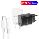 شاحن سريع منفرد PD3.0 USB-C / Type-C بقوة 20 واط مع كابل بيانات Type-C إلى Type-C بطول 1 متر، قابس أوروبي، قابس أوروبي + كابل Type-C إلى Type-C