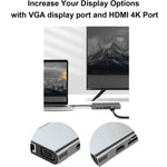 موزع USB C، محول USB C 11 في 1 مع HDMI 4K، VGA، شحن PD من نوع C، USB3.0، إيثرنت RJ45، قارئ بطاقات SD/TF، AUX 3.5 مم، محطة إرساء متوافقة مع MacBook Pro/Air وأجهزة اللابتوب الأخرى من نوع C