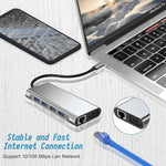 موزع USB C، محول USB C 11 في 1 مع HDMI 4K، VGA، شحن PD من نوع C، USB3.0، إيثرنت RJ45، قارئ بطاقات SD/TF، AUX 3.5 مم، محطة إرساء متوافقة مع MacBook Pro/Air وأجهزة اللابتوب الأخرى من نوع C