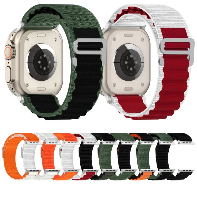 سوار ساعة من النايلون ثنائي اللون، لساعة Apple Watch Ultra مقاس 49مم، ولسلسلة Apple Watch 8&7 مقاس 45مم/SE 2&6&SE&5&4 مقاس 44مم، ولسلسلة Apple Watch 8&7 مقاس 41مم/SE 2&6&SE&5&4 مقاس 40مم