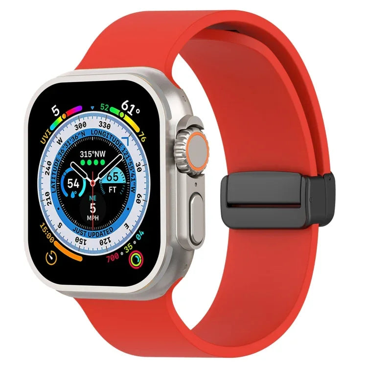 Magnetic Black Buckle Smooth Silicone Watch Band, For Apple Watch Ultra 49mm, For Apple Watch Series 8&7 45mm, For Apple Watch Series 8&7 41mm