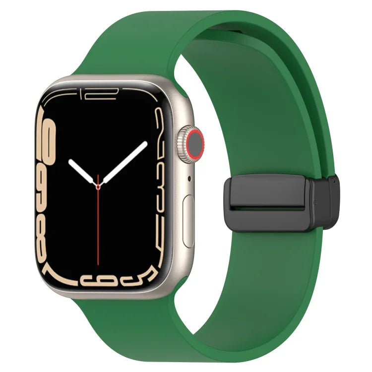 Magnetic Black Buckle Smooth Silicone Watch Band, For Apple Watch Ultra 49mm, For Apple Watch Series 8&7 45mm, For Apple Watch Series 8&7 41mm