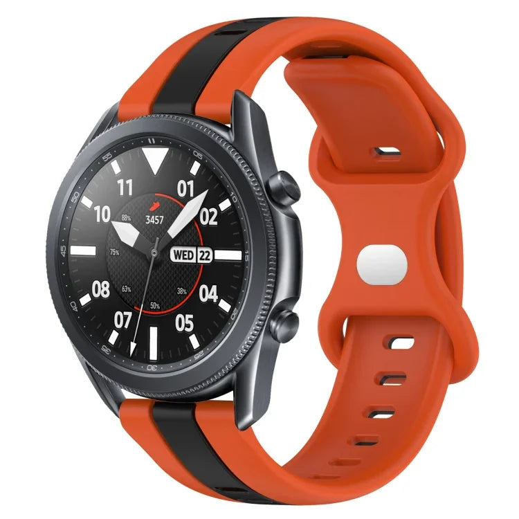 سوار ساعة سيليكون ذو إبزيم فراشة بعرض 22مم بلونين، لساعات Samsung Galaxy Watch3 بمقاس 45مم، لساعات Samsung Galaxy Watch بمقاس 46مم، لساعات Samsung Gear S3 Classic، لساعات Samsung Gear S3 Frontier