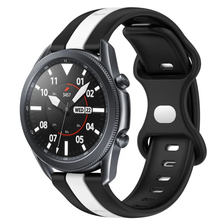 سوار ساعة سيليكون ذو إبزيم فراشة بعرض 22مم بلونين، لساعات Samsung Galaxy Watch3 بمقاس 45مم، لساعات Samsung Galaxy Watch بمقاس 46مم، لساعات Samsung Gear S3 Classic، لساعات Samsung Gear S3 Frontier
