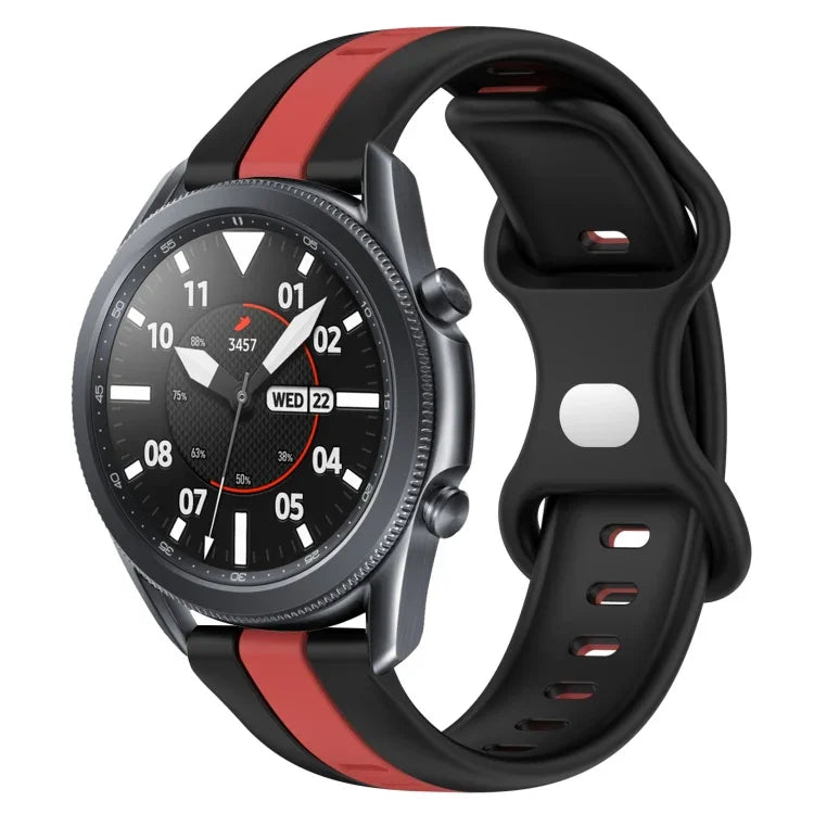 سوار ساعة سيليكون ذو إبزيم فراشة بعرض 22مم بلونين، لساعات Samsung Galaxy Watch3 بمقاس 45مم، لساعات Samsung Galaxy Watch بمقاس 46مم، لساعات Samsung Gear S3 Classic، لساعات Samsung Gear S3 Frontier