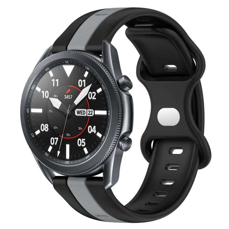 سوار ساعة سيليكون ذو إبزيم فراشة بعرض 22مم بلونين، لساعات Samsung Galaxy Watch3 بمقاس 45مم، لساعات Samsung Galaxy Watch بمقاس 46مم، لساعات Samsung Gear S3 Classic، لساعات Samsung Gear S3 Frontier