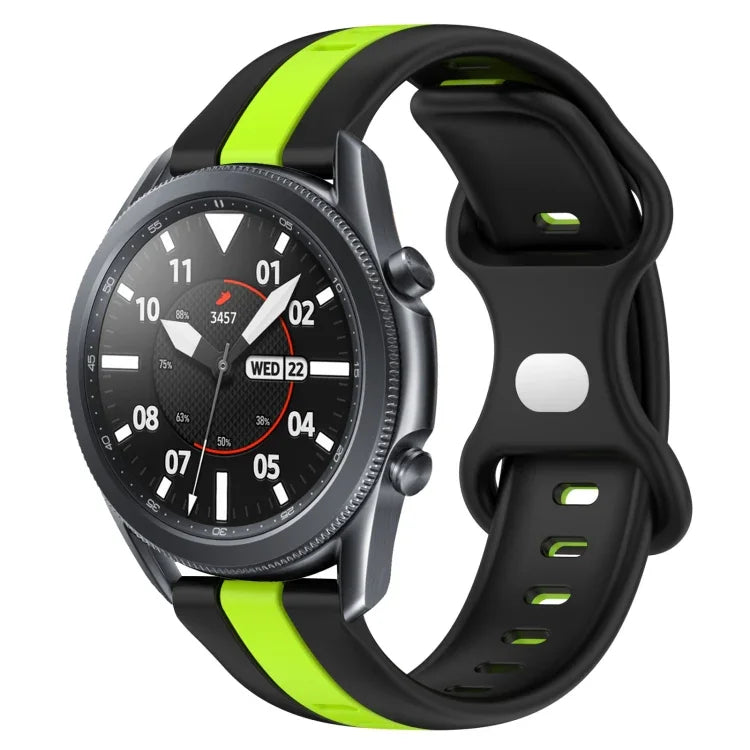 سوار ساعة سيليكون ذو إبزيم فراشة بعرض 22مم بلونين، لساعات Samsung Galaxy Watch3 بمقاس 45مم، لساعات Samsung Galaxy Watch بمقاس 46مم، لساعات Samsung Gear S3 Classic، لساعات Samsung Gear S3 Frontier