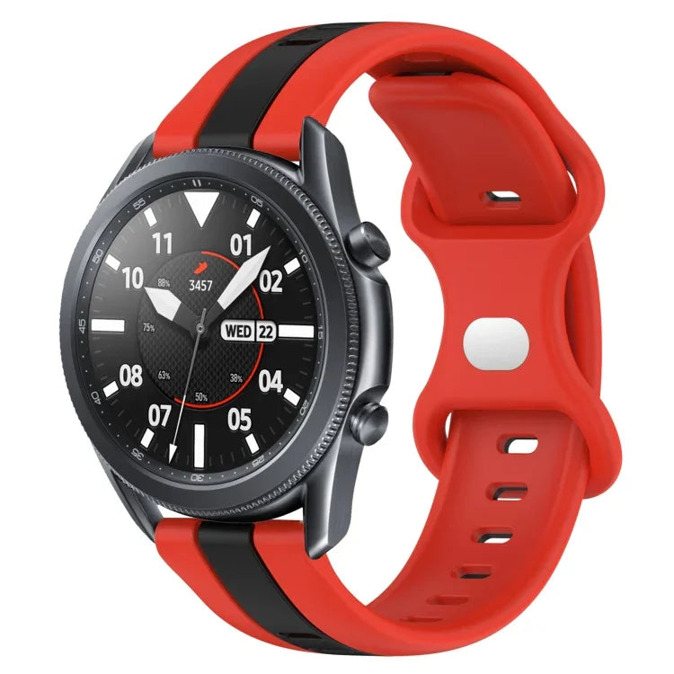 سوار ساعة سيليكون ذو إبزيم فراشة بعرض 22مم بلونين، لساعات Samsung Galaxy Watch3 بمقاس 45مم، لساعات Samsung Galaxy Watch بمقاس 46مم، لساعات Samsung Gear S3 Classic، لساعات Samsung Gear S3 Frontier