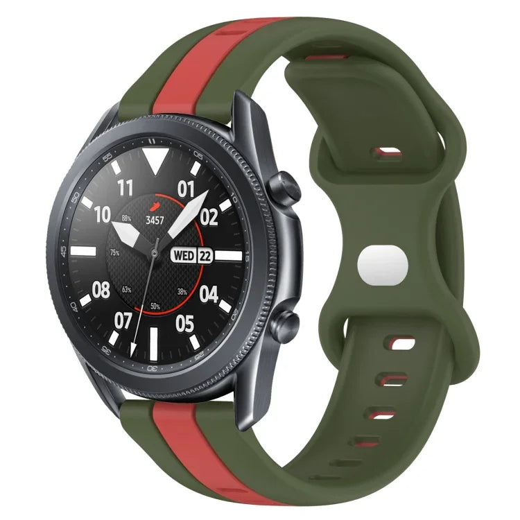 سوار ساعة سيليكون ذو إبزيم فراشة بعرض 22مم بلونين، لساعات Samsung Galaxy Watch3 بمقاس 45مم، لساعات Samsung Galaxy Watch بمقاس 46مم، لساعات Samsung Gear S3 Classic، لساعات Samsung Gear S3 Frontier