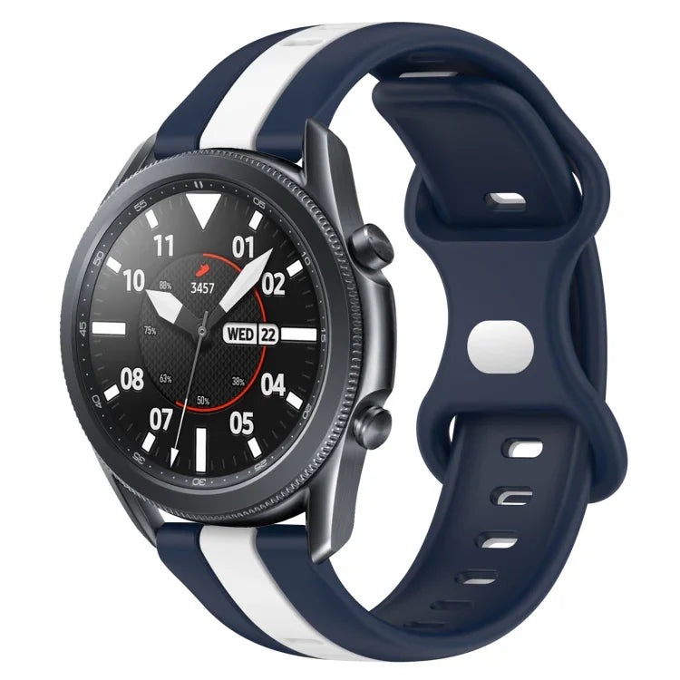 سوار ساعة سيليكون ذو إبزيم فراشة بعرض 22مم بلونين، لساعات Samsung Galaxy Watch3 بمقاس 45مم، لساعات Samsung Galaxy Watch بمقاس 46مم، لساعات Samsung Gear S3 Classic، لساعات Samsung Gear S3 Frontier