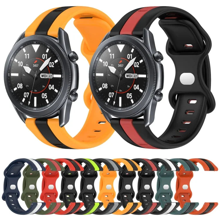 سوار ساعة سيليكون ذو إبزيم فراشة بعرض 22مم بلونين، لساعات Samsung Galaxy Watch3 بمقاس 45مم، لساعات Samsung Galaxy Watch بمقاس 46مم، لساعات Samsung Gear S3 Classic، لساعات Samsung Gear S3 Frontier