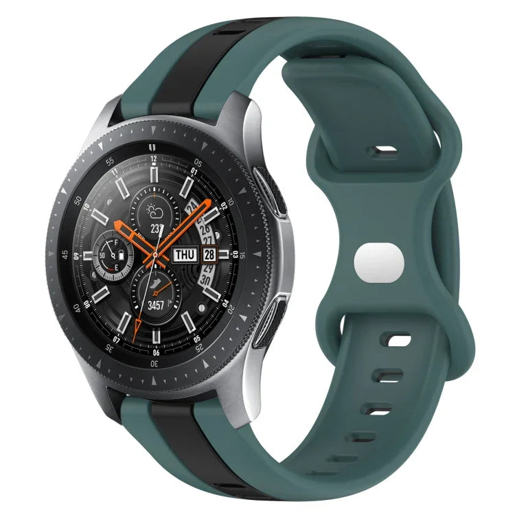 سوار ساعة سيليكون ذو إبزيم فراشة بعرض 22مم بلونين، لساعات Samsung Galaxy Watch3 بمقاس 45مم، لساعات Samsung Galaxy Watch بمقاس 46مم، لساعات Samsung Gear S3 Classic، لساعات Samsung Gear S3 Frontier