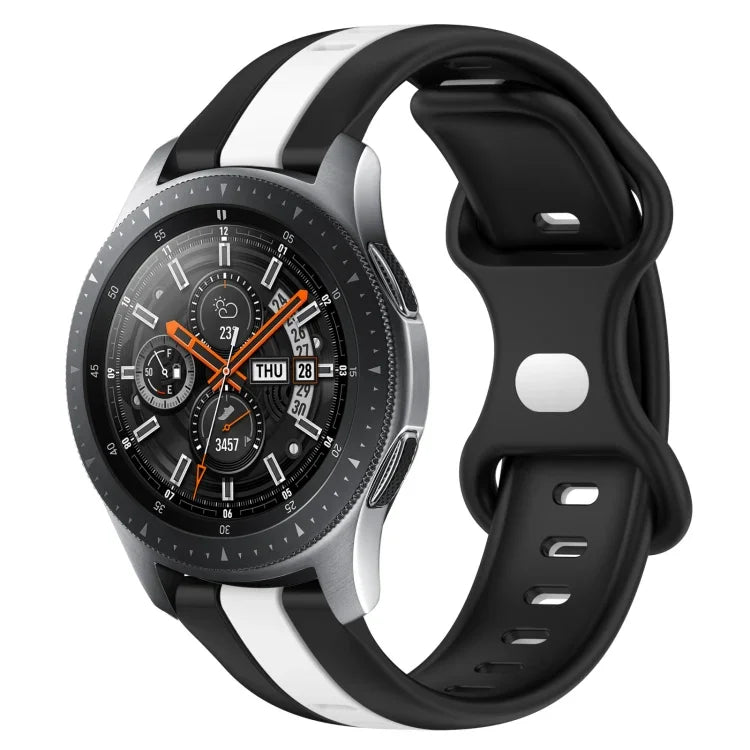 سوار ساعة سيليكون ذو إبزيم فراشة بعرض 22مم بلونين، لساعات Samsung Galaxy Watch3 بمقاس 45مم، لساعات Samsung Galaxy Watch بمقاس 46مم، لساعات Samsung Gear S3 Classic، لساعات Samsung Gear S3 Frontier