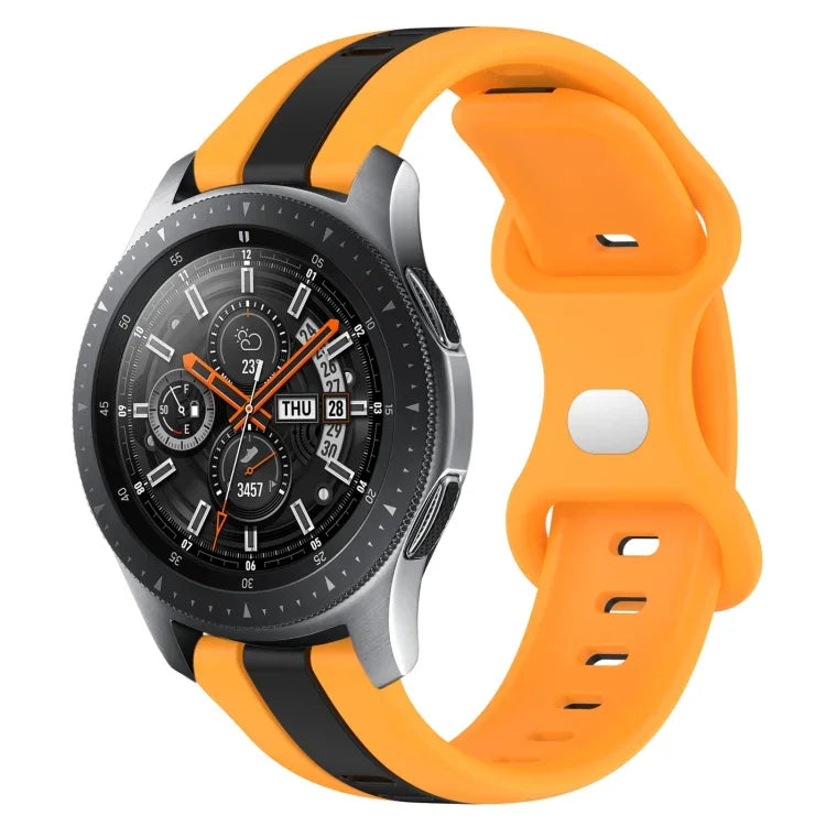 سوار ساعة سيليكون ذو إبزيم فراشة بعرض 22مم بلونين، لساعات Samsung Galaxy Watch3 بمقاس 45مم، لساعات Samsung Galaxy Watch بمقاس 46مم، لساعات Samsung Gear S3 Classic، لساعات Samsung Gear S3 Frontier