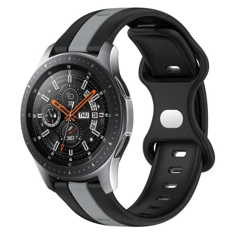 سوار ساعة سيليكون ذو إبزيم فراشة بعرض 22مم بلونين، لساعات Samsung Galaxy Watch3 بمقاس 45مم، لساعات Samsung Galaxy Watch بمقاس 46مم، لساعات Samsung Gear S3 Classic، لساعات Samsung Gear S3 Frontier