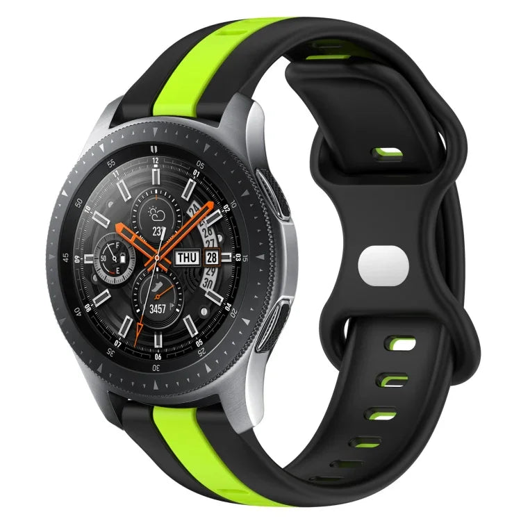 سوار ساعة سيليكون ذو إبزيم فراشة بعرض 22مم بلونين، لساعات Samsung Galaxy Watch3 بمقاس 45مم، لساعات Samsung Galaxy Watch بمقاس 46مم، لساعات Samsung Gear S3 Classic، لساعات Samsung Gear S3 Frontier