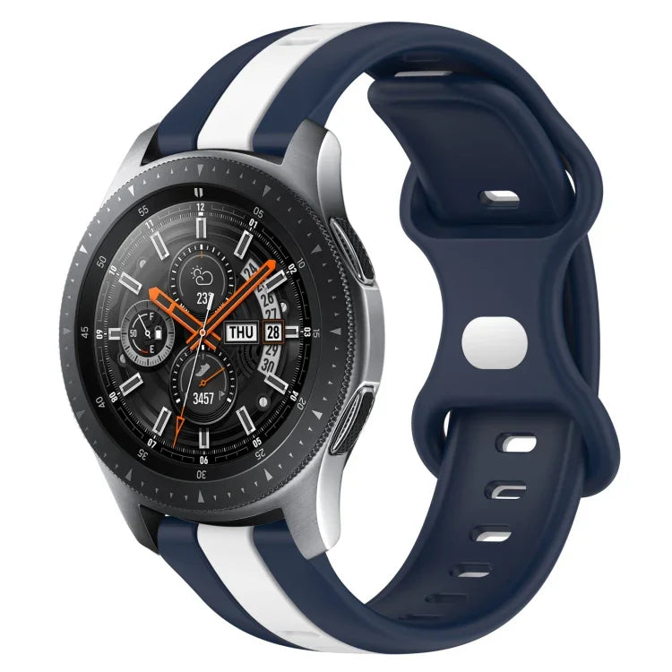 سوار ساعة سيليكون ذو إبزيم فراشة بعرض 22مم بلونين، لساعات Samsung Galaxy Watch3 بمقاس 45مم، لساعات Samsung Galaxy Watch بمقاس 46مم، لساعات Samsung Gear S3 Classic، لساعات Samsung Gear S3 Frontier