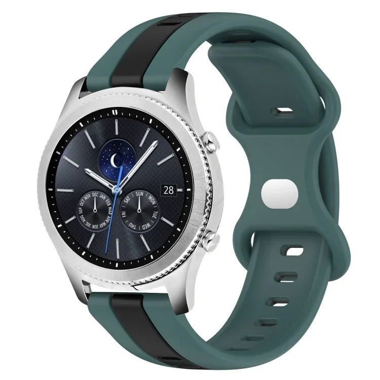 سوار ساعة سيليكون ذو إبزيم فراشة بعرض 22مم بلونين، لساعات Samsung Galaxy Watch3 بمقاس 45مم، لساعات Samsung Galaxy Watch بمقاس 46مم، لساعات Samsung Gear S3 Classic، لساعات Samsung Gear S3 Frontier