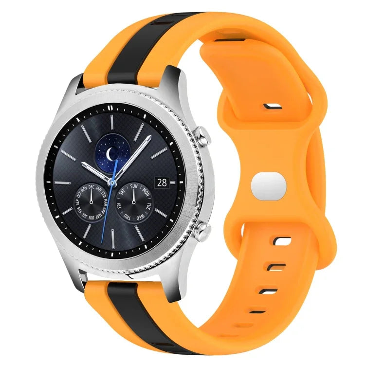 سوار ساعة سيليكون ذو إبزيم فراشة بعرض 22مم بلونين، لساعات Samsung Galaxy Watch3 بمقاس 45مم، لساعات Samsung Galaxy Watch بمقاس 46مم، لساعات Samsung Gear S3 Classic، لساعات Samsung Gear S3 Frontier