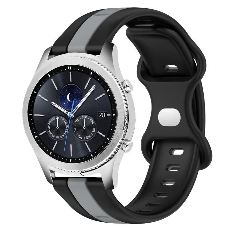 سوار ساعة سيليكون ذو إبزيم فراشة بعرض 22مم بلونين، لساعات Samsung Galaxy Watch3 بمقاس 45مم، لساعات Samsung Galaxy Watch بمقاس 46مم، لساعات Samsung Gear S3 Classic، لساعات Samsung Gear S3 Frontier