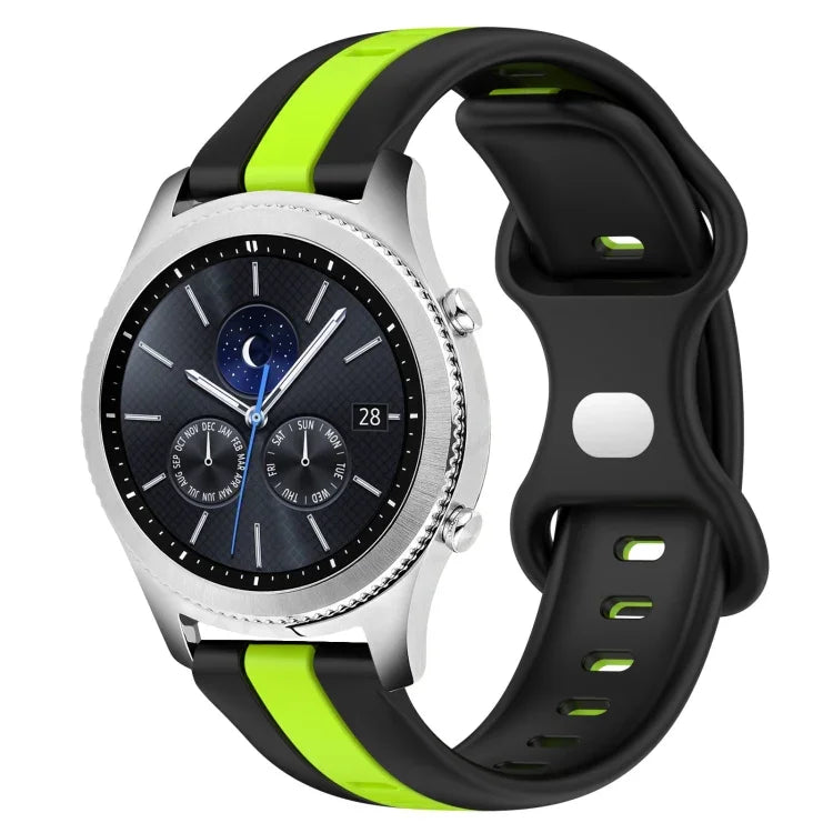 سوار ساعة سيليكون ذو إبزيم فراشة بعرض 22مم بلونين، لساعات Samsung Galaxy Watch3 بمقاس 45مم، لساعات Samsung Galaxy Watch بمقاس 46مم، لساعات Samsung Gear S3 Classic، لساعات Samsung Gear S3 Frontier