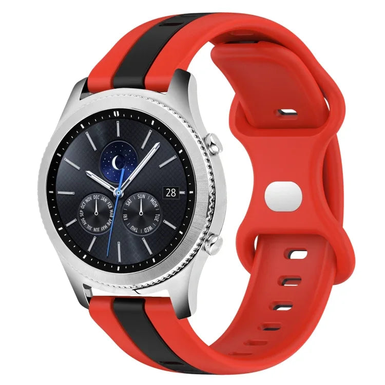 سوار ساعة سيليكون ذو إبزيم فراشة بعرض 22مم بلونين، لساعات Samsung Galaxy Watch3 بمقاس 45مم، لساعات Samsung Galaxy Watch بمقاس 46مم، لساعات Samsung Gear S3 Classic، لساعات Samsung Gear S3 Frontier