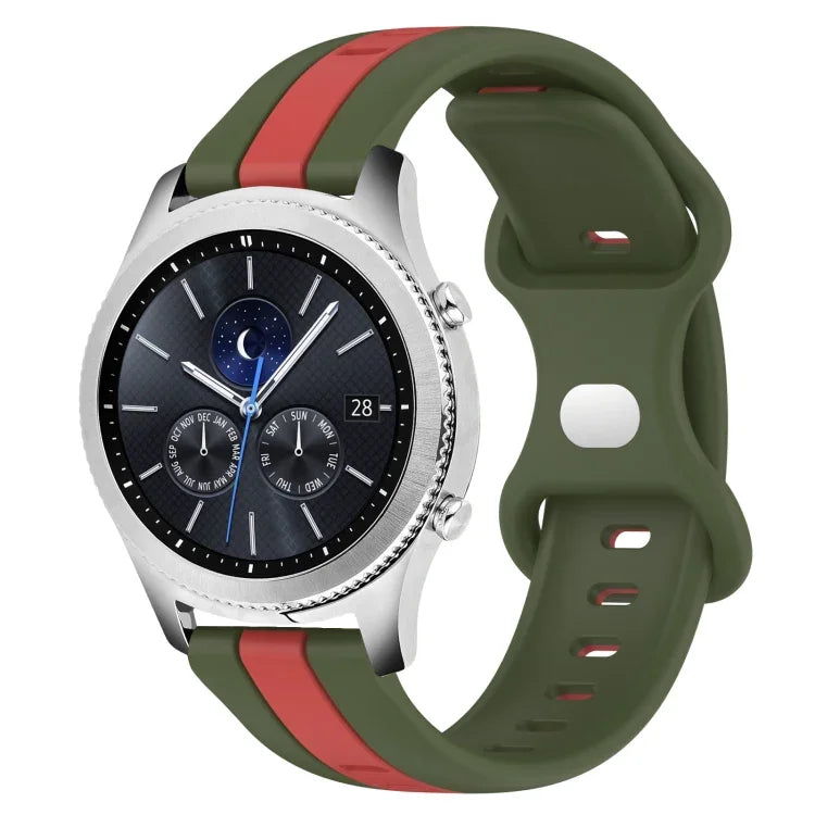 سوار ساعة سيليكون ذو إبزيم فراشة بعرض 22مم بلونين، لساعات Samsung Galaxy Watch3 بمقاس 45مم، لساعات Samsung Galaxy Watch بمقاس 46مم، لساعات Samsung Gear S3 Classic، لساعات Samsung Gear S3 Frontier