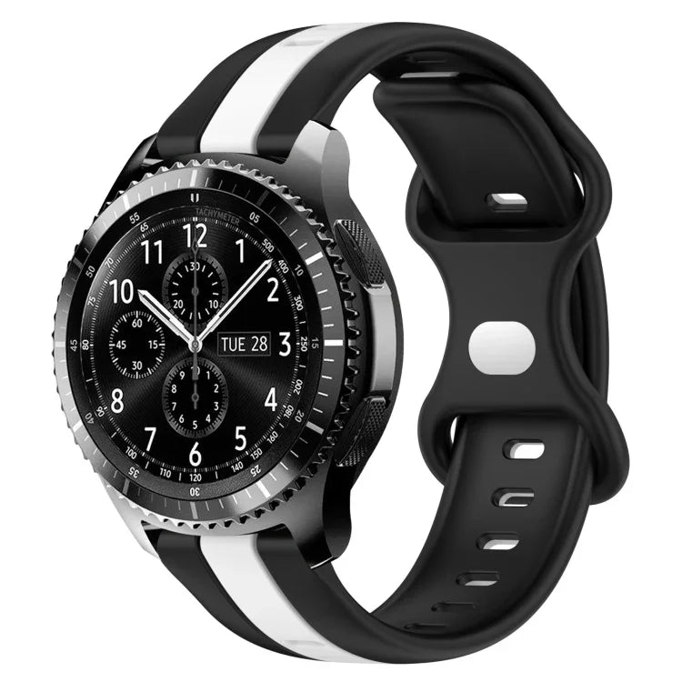 سوار ساعة سيليكون ذو إبزيم فراشة بعرض 22مم بلونين، لساعات Samsung Galaxy Watch3 بمقاس 45مم، لساعات Samsung Galaxy Watch بمقاس 46مم، لساعات Samsung Gear S3 Classic، لساعات Samsung Gear S3 Frontier