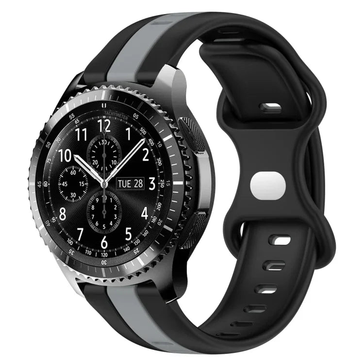 سوار ساعة سيليكون ذو إبزيم فراشة بعرض 22مم بلونين، لساعات Samsung Galaxy Watch3 بمقاس 45مم، لساعات Samsung Galaxy Watch بمقاس 46مم، لساعات Samsung Gear S3 Classic، لساعات Samsung Gear S3 Frontier