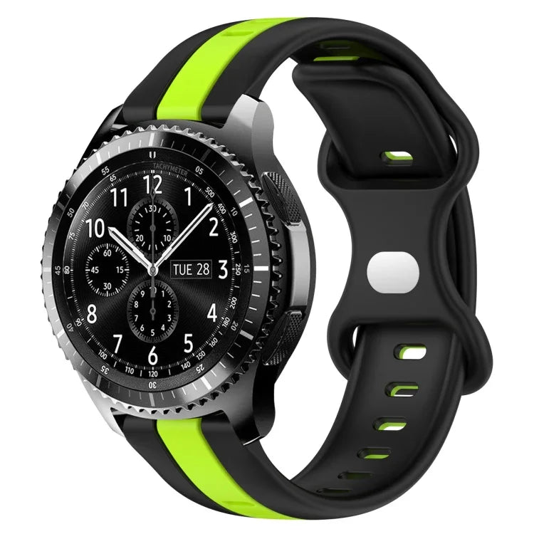 سوار ساعة سيليكون ذو إبزيم فراشة بعرض 22مم بلونين، لساعات Samsung Galaxy Watch3 بمقاس 45مم، لساعات Samsung Galaxy Watch بمقاس 46مم، لساعات Samsung Gear S3 Classic، لساعات Samsung Gear S3 Frontier