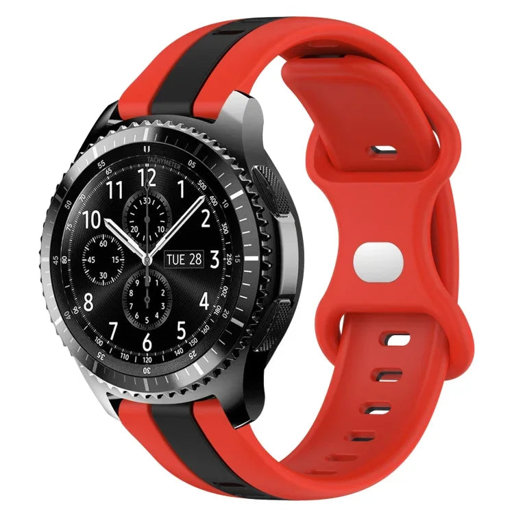 سوار ساعة سيليكون ذو إبزيم فراشة بعرض 22مم بلونين، لساعات Samsung Galaxy Watch3 بمقاس 45مم، لساعات Samsung Galaxy Watch بمقاس 46مم، لساعات Samsung Gear S3 Classic، لساعات Samsung Gear S3 Frontier