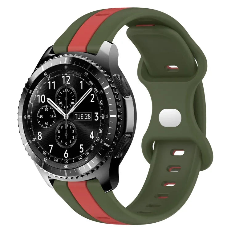 سوار ساعة سيليكون ذو إبزيم فراشة بعرض 22مم بلونين، لساعات Samsung Galaxy Watch3 بمقاس 45مم، لساعات Samsung Galaxy Watch بمقاس 46مم، لساعات Samsung Gear S3 Classic، لساعات Samsung Gear S3 Frontier