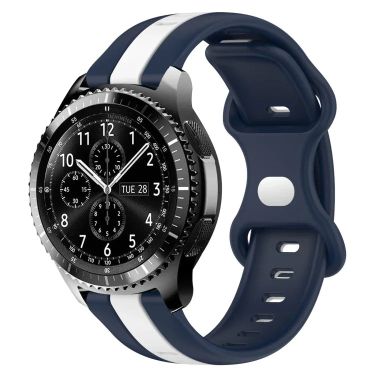 سوار ساعة سيليكون ذو إبزيم فراشة بعرض 22مم بلونين، لساعات Samsung Galaxy Watch3 بمقاس 45مم، لساعات Samsung Galaxy Watch بمقاس 46مم، لساعات Samsung Gear S3 Classic، لساعات Samsung Gear S3 Frontier