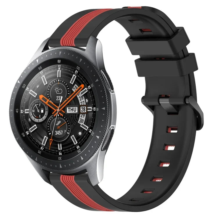 سوار ساعة سيليكون ثنائي اللون عمودي 22مم، لسامسونج جالاكسي ووتش3 مقاس 45مم، لسامسونج جالاكسي ووتش مقاس 46مم، لسامسونج جير S3 كلاسيك، لسامسونج جير S3 فرونتير