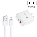 شاحن هاتف محمول PD04 Type-C + USB مع كابل USB إلى 8 سنون، قابس الولايات المتحدة، قابس الولايات المتحدة + كابل USB إلى 8 سنون