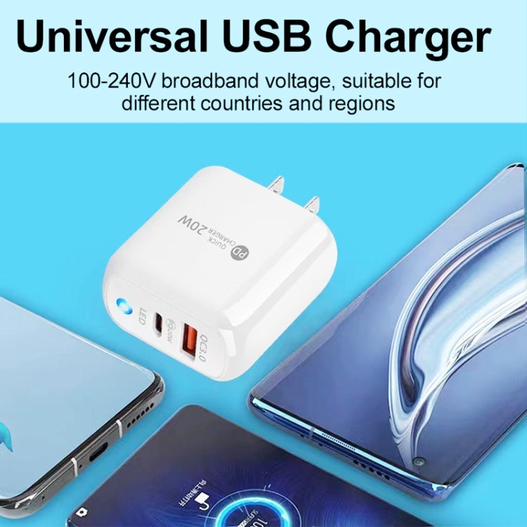 شاحن هاتف محمول PD04 Type-C + USB مع كابل USB إلى 8 سنون، قابس الولايات المتحدة، قابس الولايات المتحدة + كابل USB إلى 8 سنون