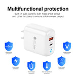 PD04 Type-C + USB Mobile Phone Charger with Type-C to 8 Pin Cable, US Plug, US Plug + Type-C to 8 Pin Cable