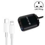 شاحن هاتف محمول PD04 Type-C + USB مع كابل Type-C إلى 8 سنون، قابس المملكة المتحدة، قابس المملكة المتحدة + كابل Type-C إلى 8 سنون