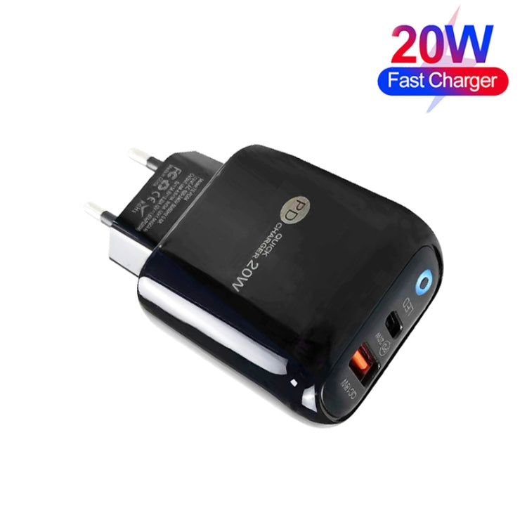 شاحن هاتف محمول Type-C + USB مع كابل Type-C إلى Type-C، قابس أوروبي، قابس أوروبي + كابل Type-C إلى Type-C