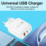 شاحن هاتف محمول Type-C + USB مع كابل Type-C إلى Type-C، قابس أوروبي، قابس أوروبي + كابل Type-C إلى Type-C