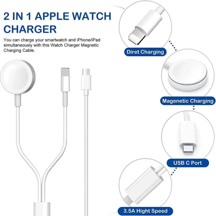 كابل شحن مغناطيسي USB 2 في 1 لسلسلة Apple Watch وiPhone بطول 1.2 متر، DS-XB015