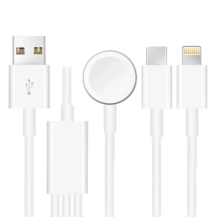 كابل شحن مغناطيسي USB 3 في 1 لسلسلة Apple Watch وiPhone والهاتف بمنفذ Type-C بطول 4 أقدام/1.2 متر، DS-XB017