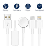 كابل شحن مغناطيسي USB 3 في 1 لسلسلة Apple Watch وiPhone والهاتف بمنفذ Type-C بطول 4 أقدام/1.2 متر، DS-XB017