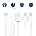 كابل شحن مغناطيسي USB 3 في 1 لسلسلة Apple Watch والهاتف مع قابس مزدوج Type-C بطول 4 أقدام/1.2 متر، DS-XB020