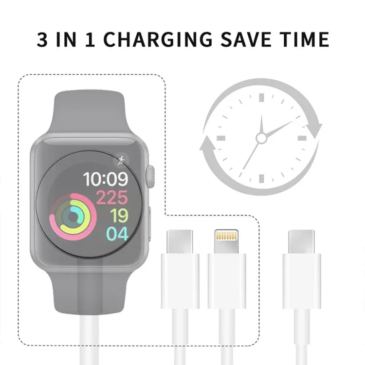 كابل شحن مغناطيسي USB 3 في 1 لسلسلة Apple Watch والهاتف مع قابس مزدوج Type-C بطول 4 أقدام/1.2 متر، DS-XB020