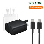 شاحن سريع 45 واط بمنفذ USB-C / Type-C مع كابل Type-C إلى Type-C بقوة 5 أمبير، قابس المملكة المتحدة، قابس المملكة المتحدة + كابل Type-C