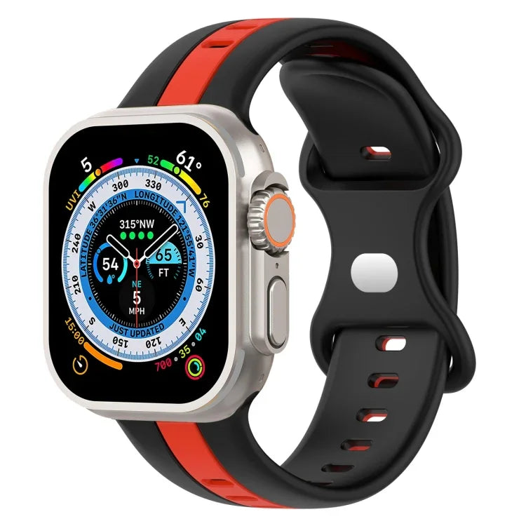 Butterfly Buckle Two-Color Silicone Watch Band, For Apple Watch Ultra 49mm, For Apple Watch Series 8&7 45mm, For Apple Watch Series 8&7 41mm